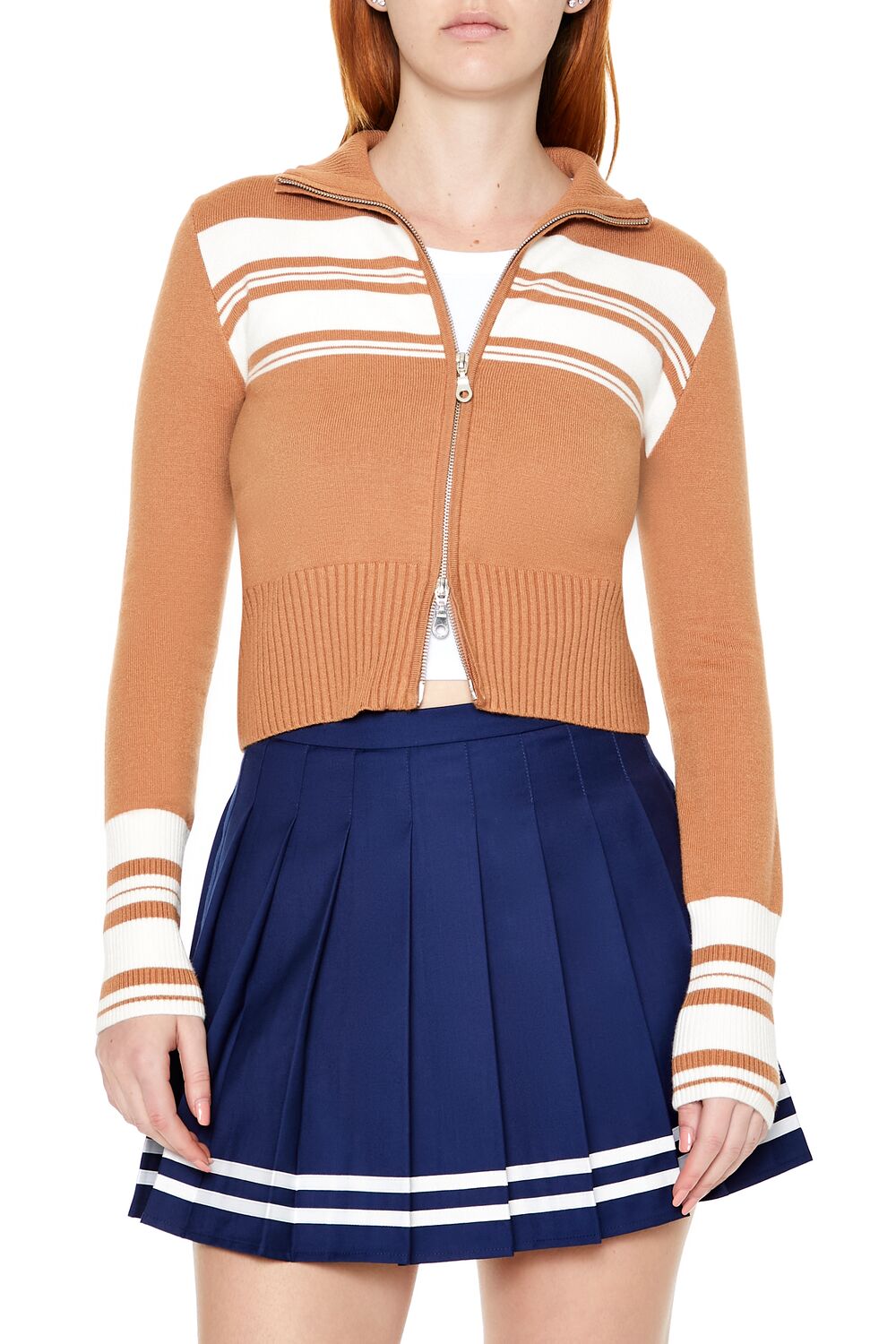 Striped Zip-Up Sweater-Feelings Star