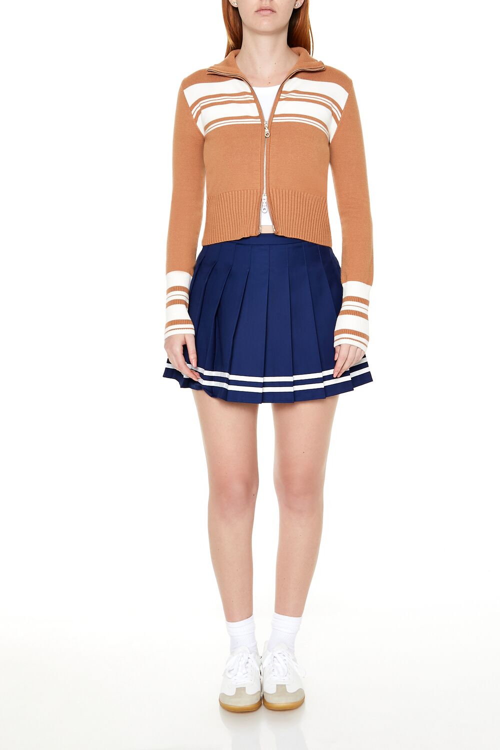 Striped Zip-Up Sweater-Feelings Star