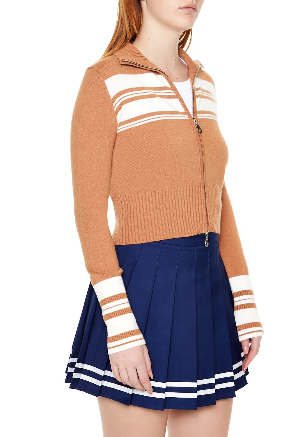 Striped Zip-Up Sweater-Feelings Star