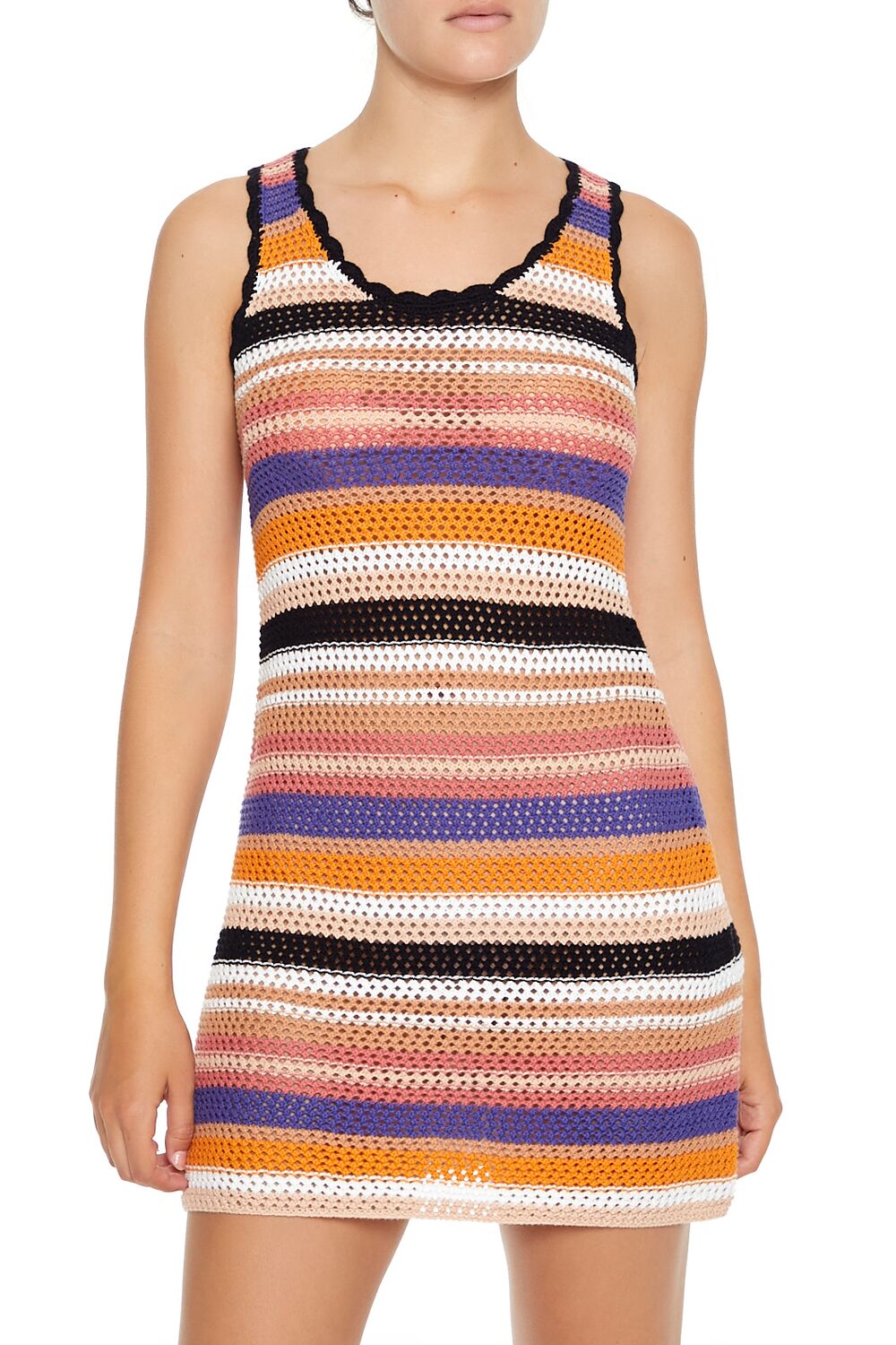 Striped Crochet Mini Tank Dress-Feelings Star
