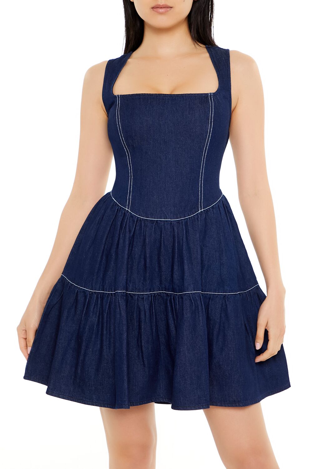 Chambray Fit & Flare Mini Dress-Feelings Star