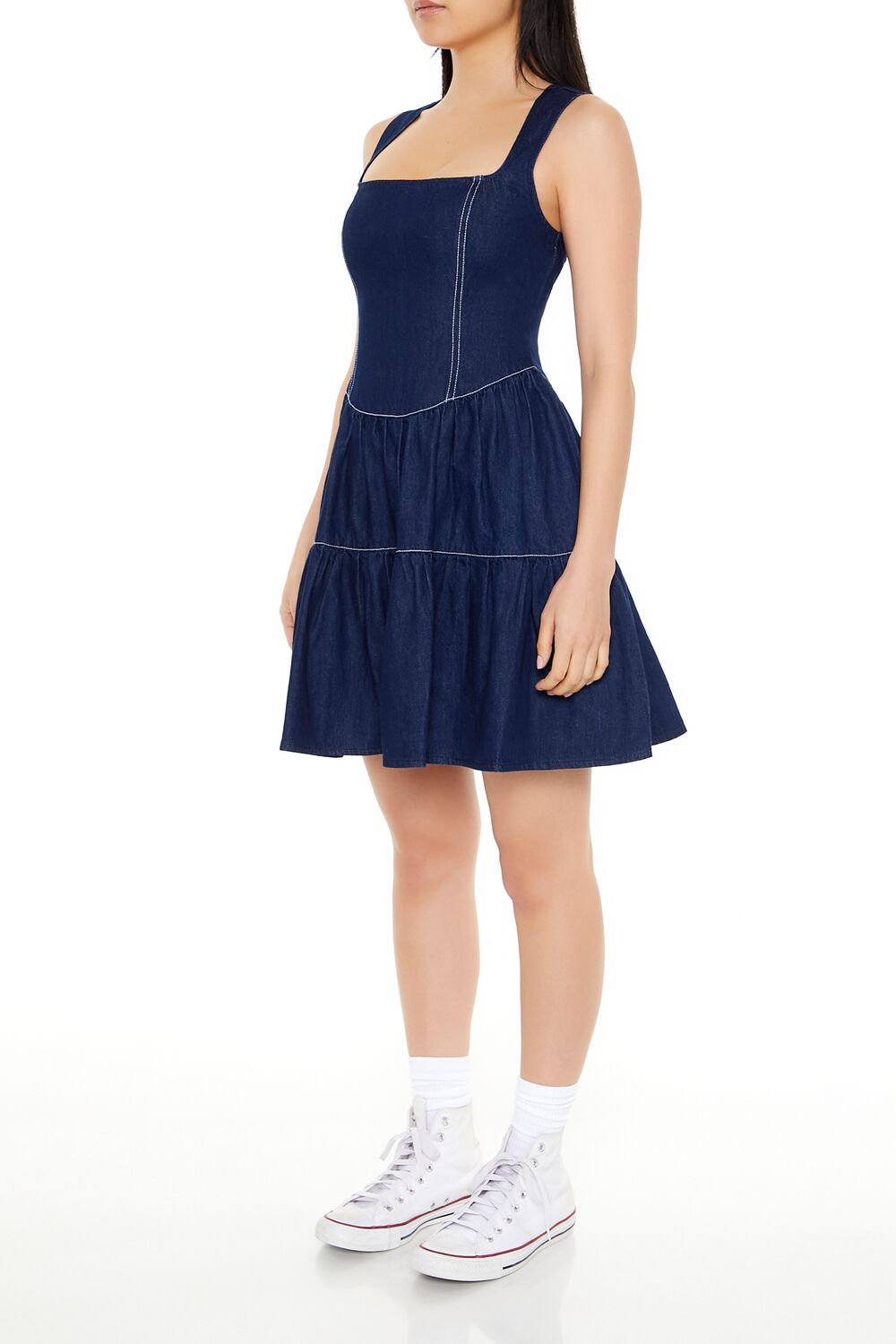 Chambray Fit & Flare Mini Dress-Feelings Star