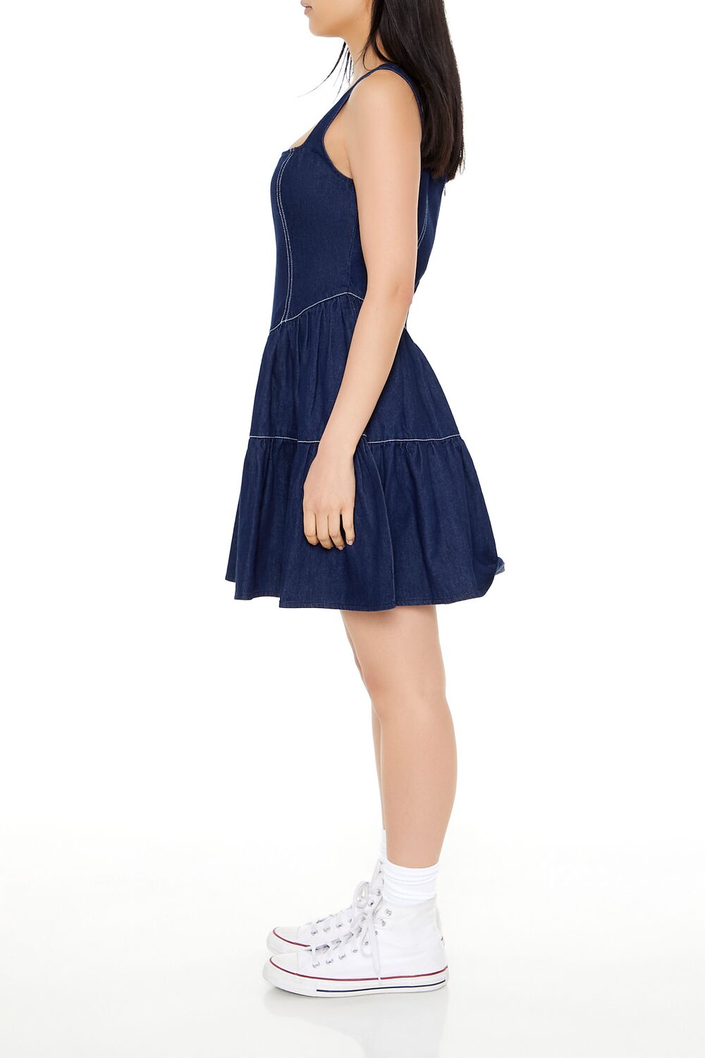 Chambray Fit & Flare Mini Dress-Feelings Star