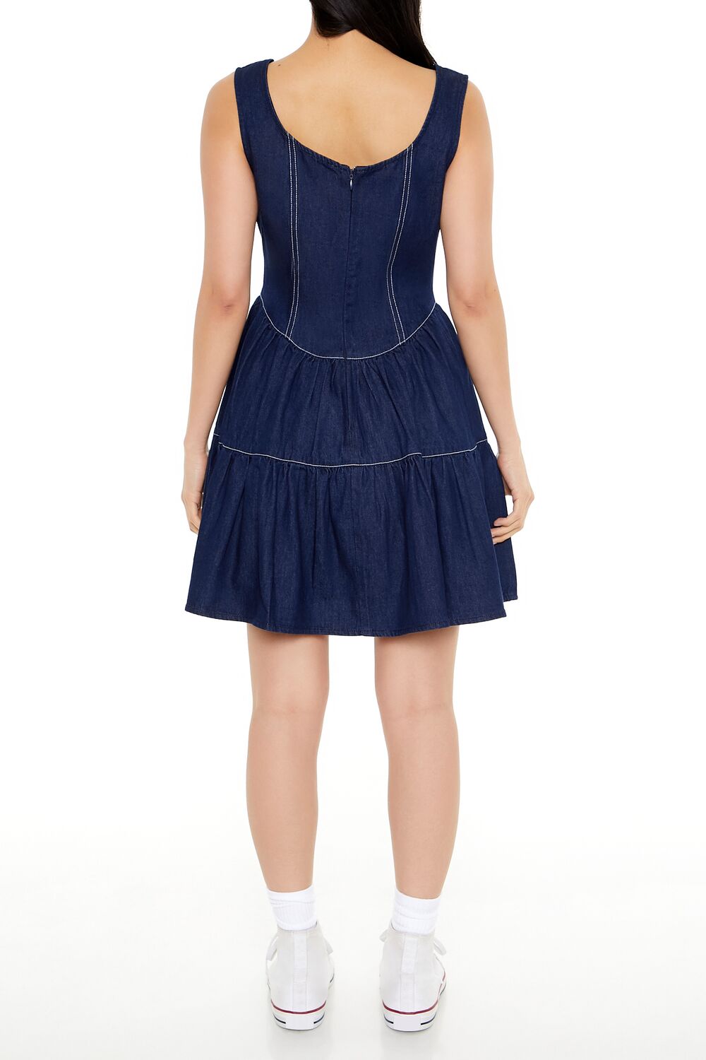 Chambray Fit & Flare Mini Dress-Feelings Star