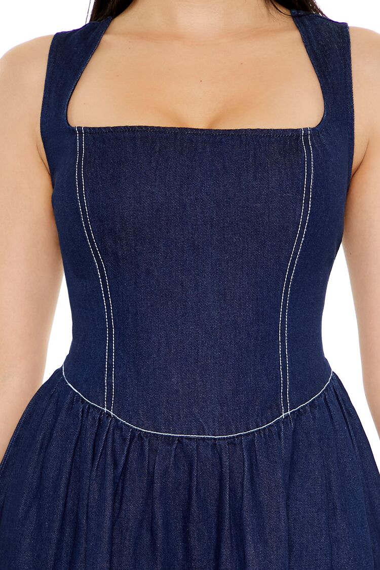 Chambray Fit & Flare Mini Dress-Feelings Star