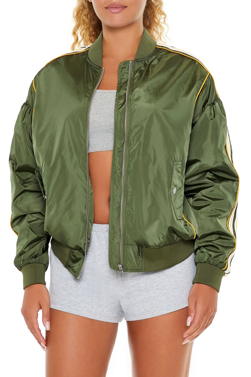 Varsity Zip-Up Bomber Jacket-Feelings Star