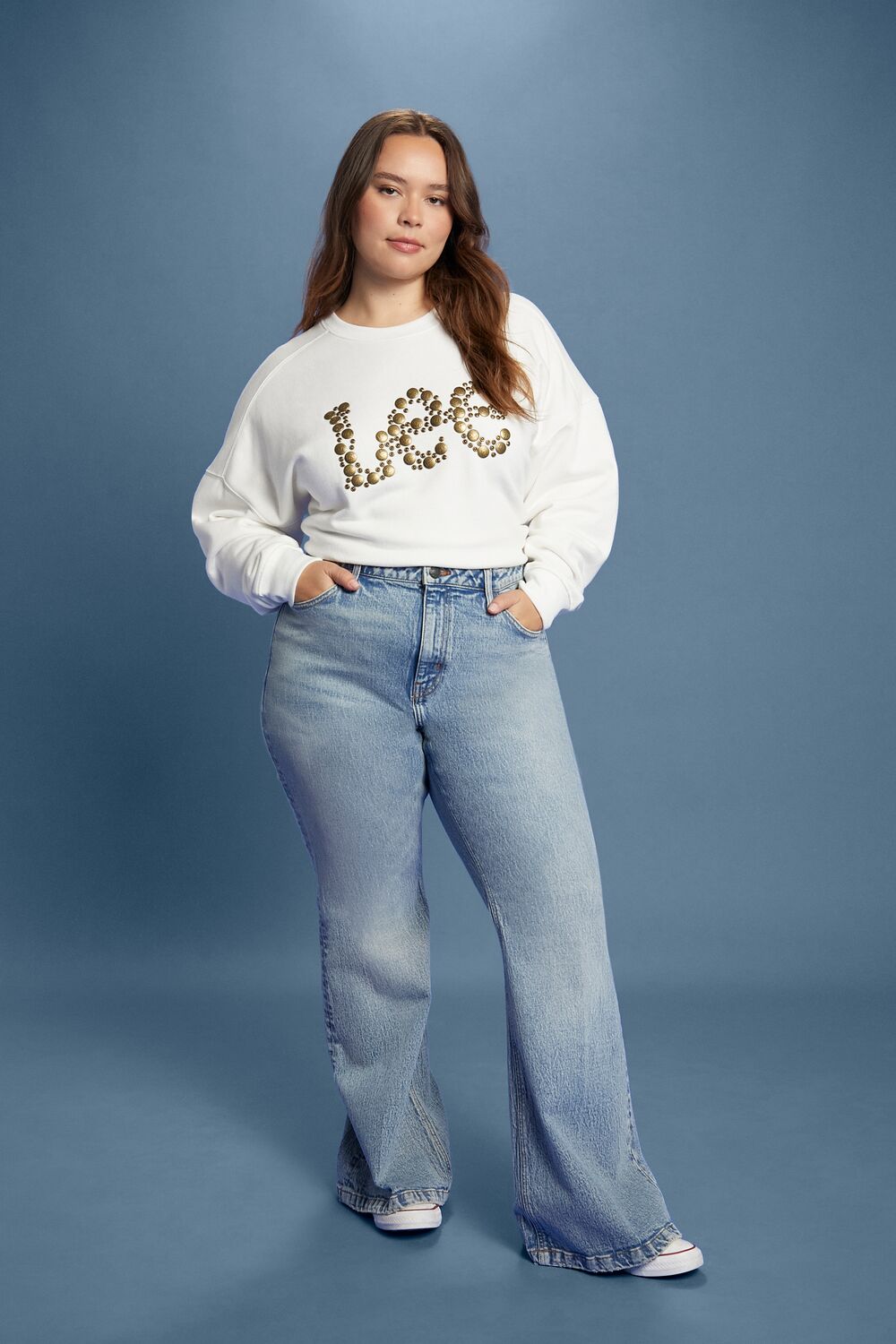 Plus Size Lee Embellished French Terry Pullover-Feelings Star