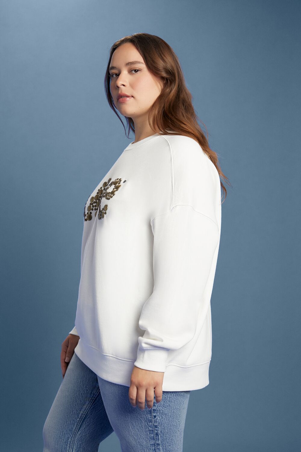 Plus Size Lee Embellished French Terry Pullover-Feelings Star