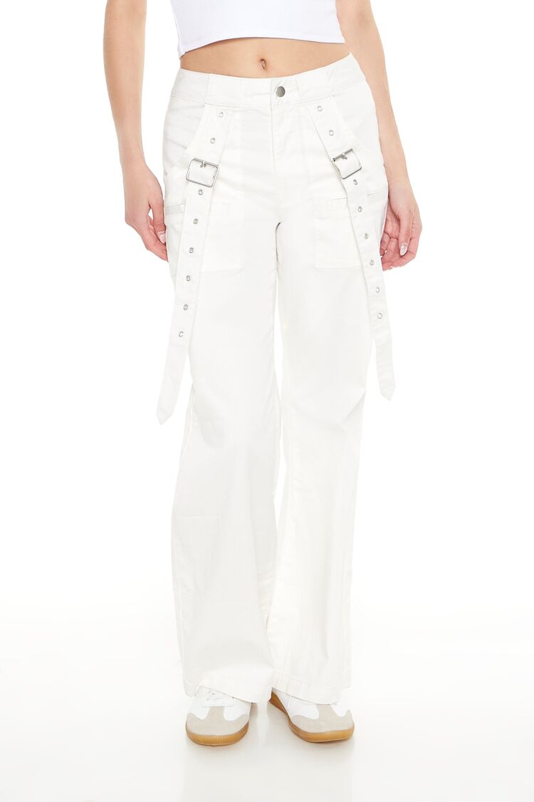 Buckled Twill Wide-Leg Pants-Feelings Star