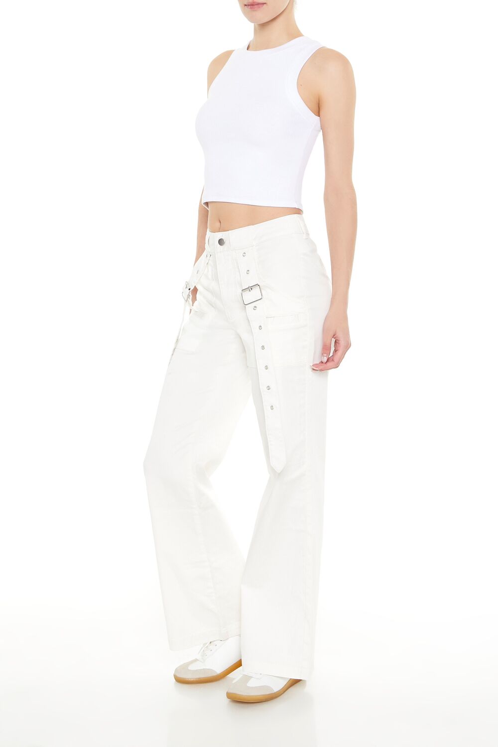 Buckled Twill Wide-Leg Pants-Feelings Star