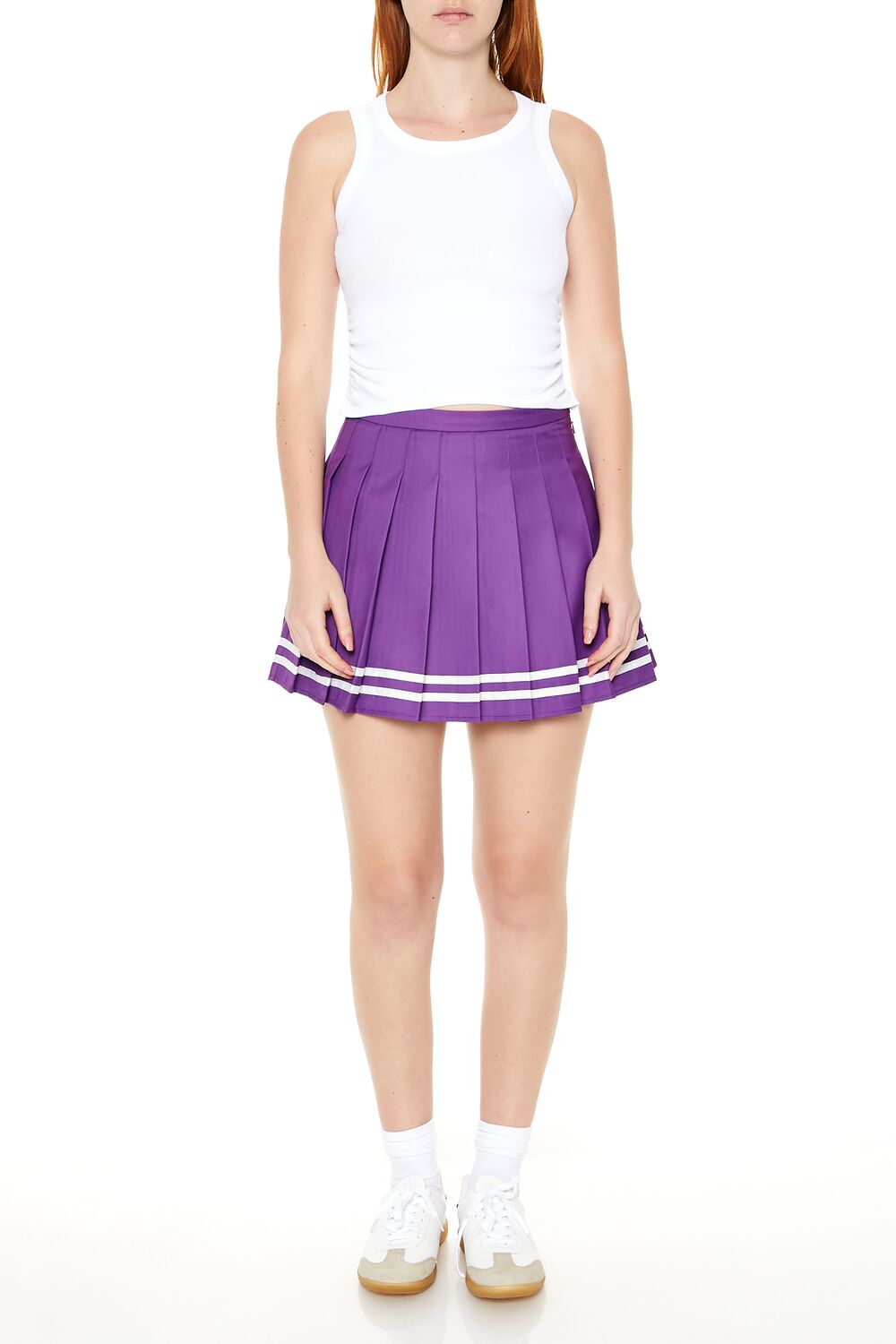 Varsity-Striped Pleated Mini Skirt-Feelings Star