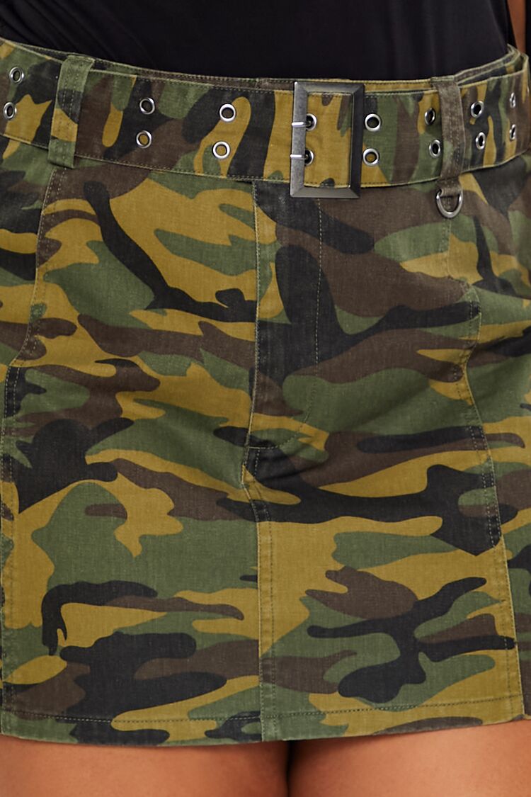 Plus Size Camo Print Cargo Mini Skirt-Feelings Star