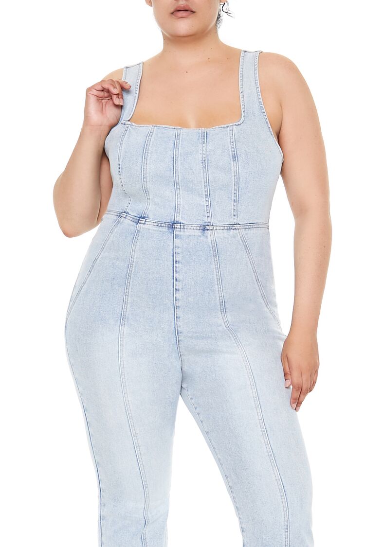 Plus Size Denim Tank Jumpsuit-Feelings Star