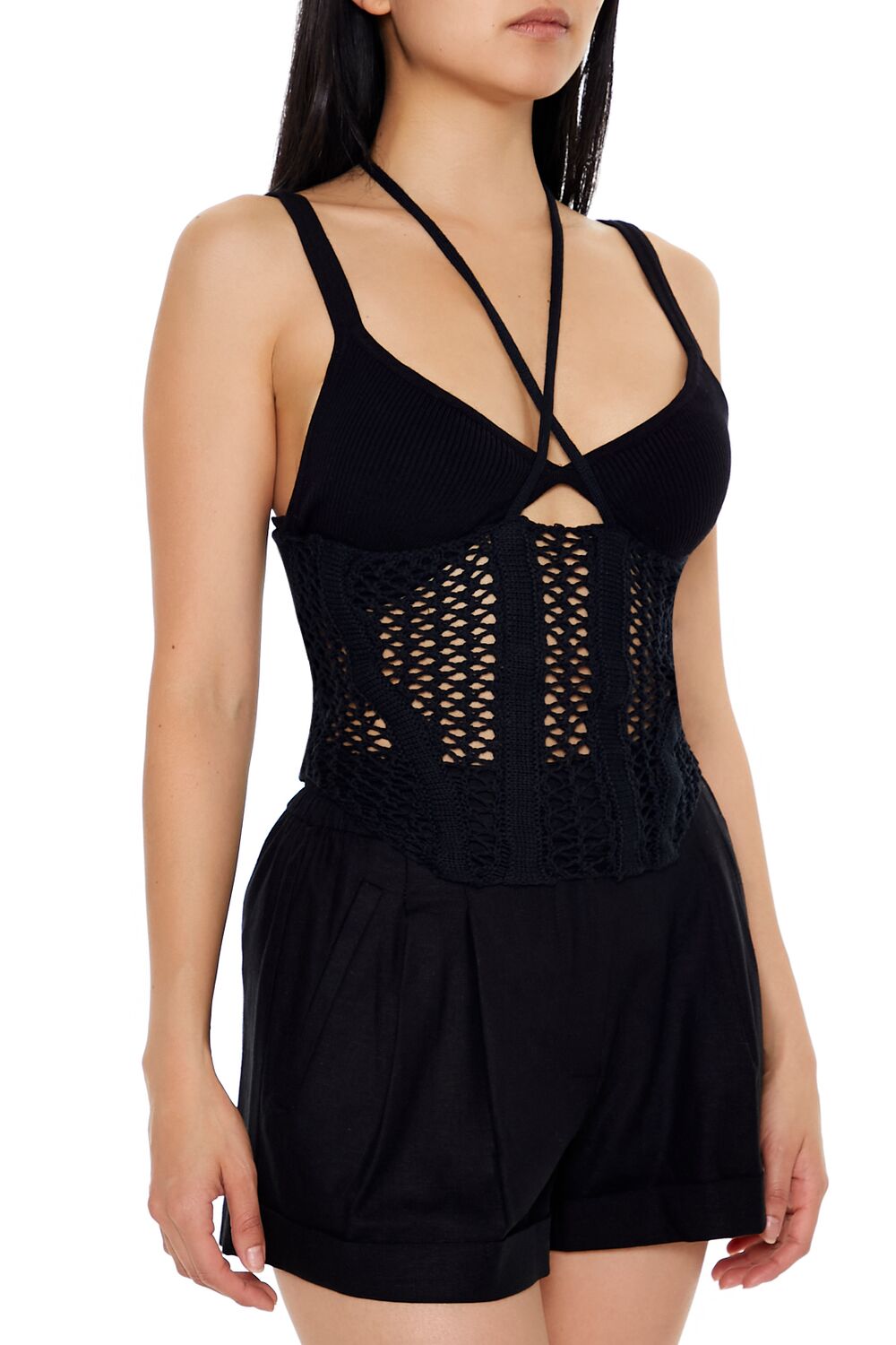 Strappy Sweater-Knit Crochet Cami-Feelings Star