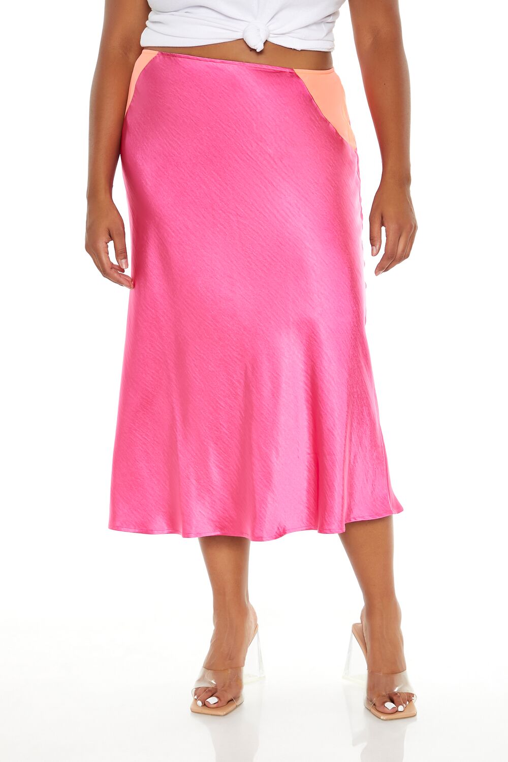 Plus Size Satin Midi Slip Skirt-Feelings Star