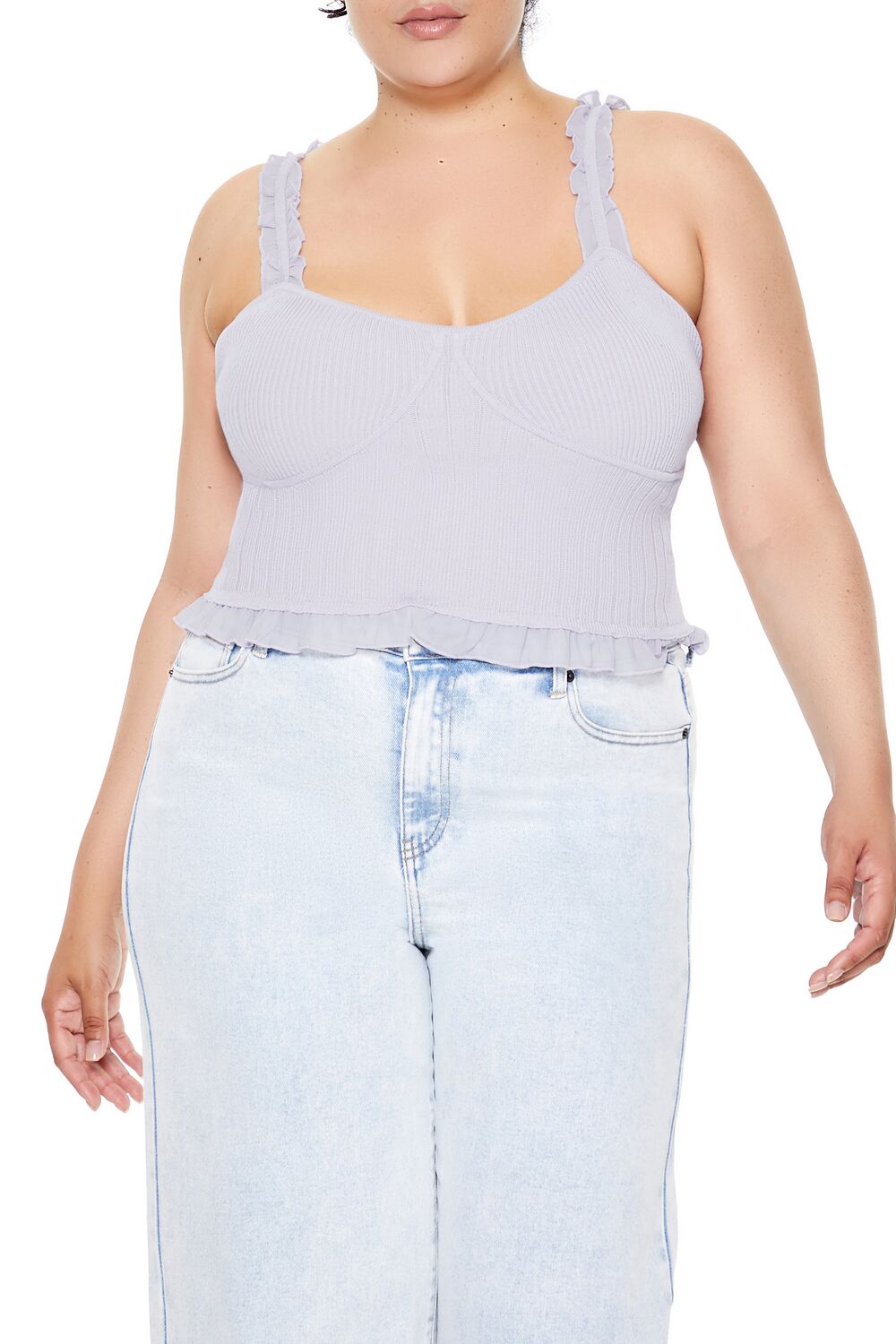 Plus Size Ruffle Sweater-Knit Cami-Feelings Star