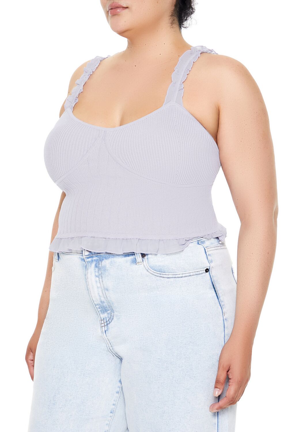 Plus Size Ruffle Sweater-Knit Cami-Feelings Star