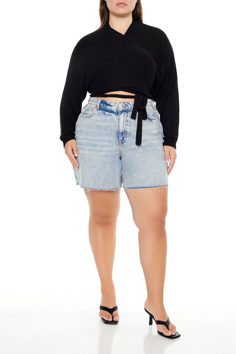 Plus Size Sweater-Knit Wrap Top-Feelings Star