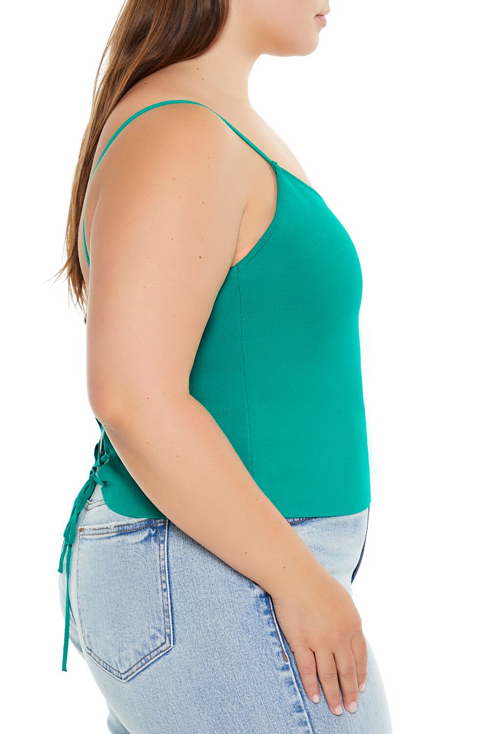 Plus Size Lace-Up Sweater-Knit Cami-Feelings Star