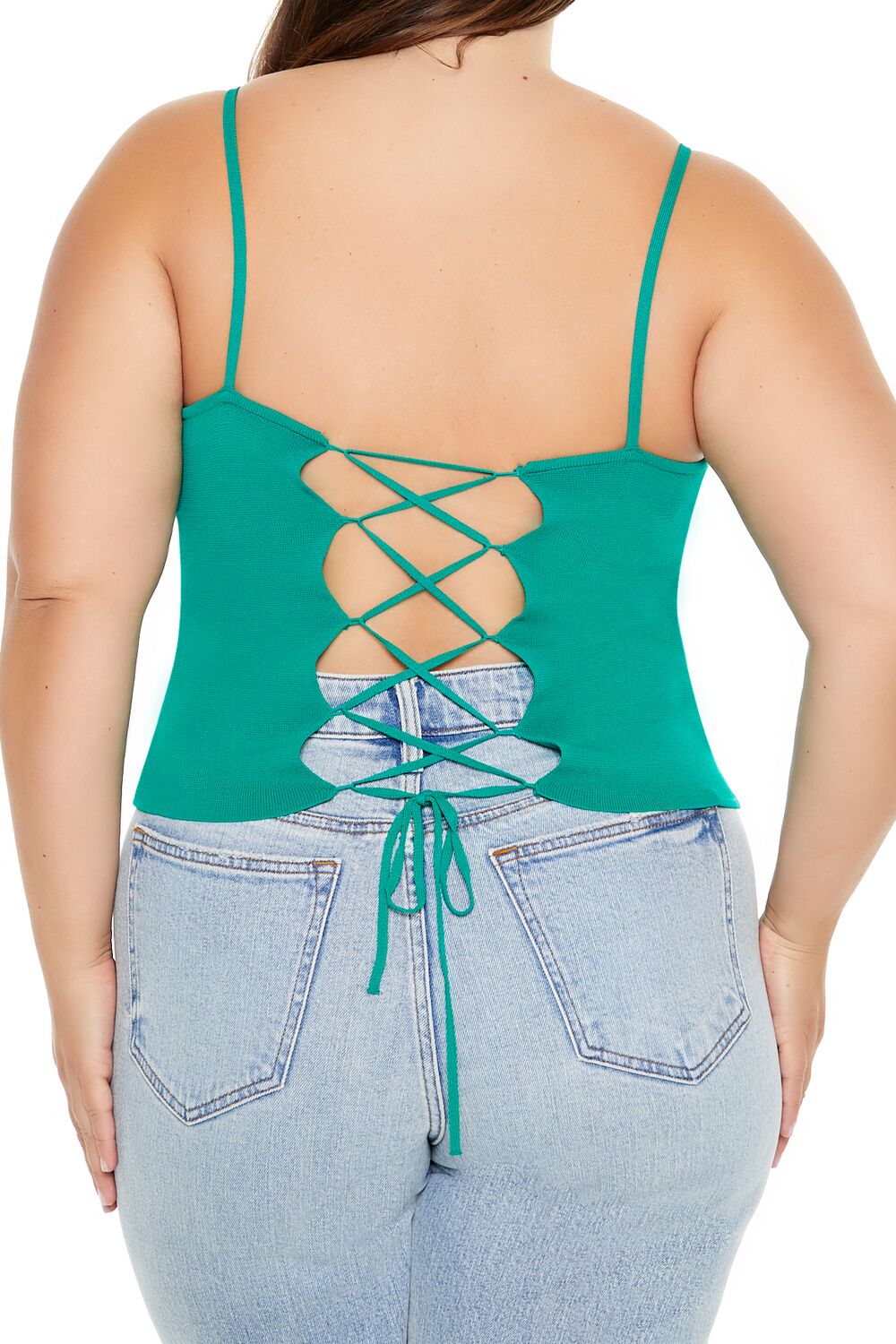 Plus Size Lace-Up Sweater-Knit Cami-Feelings Star