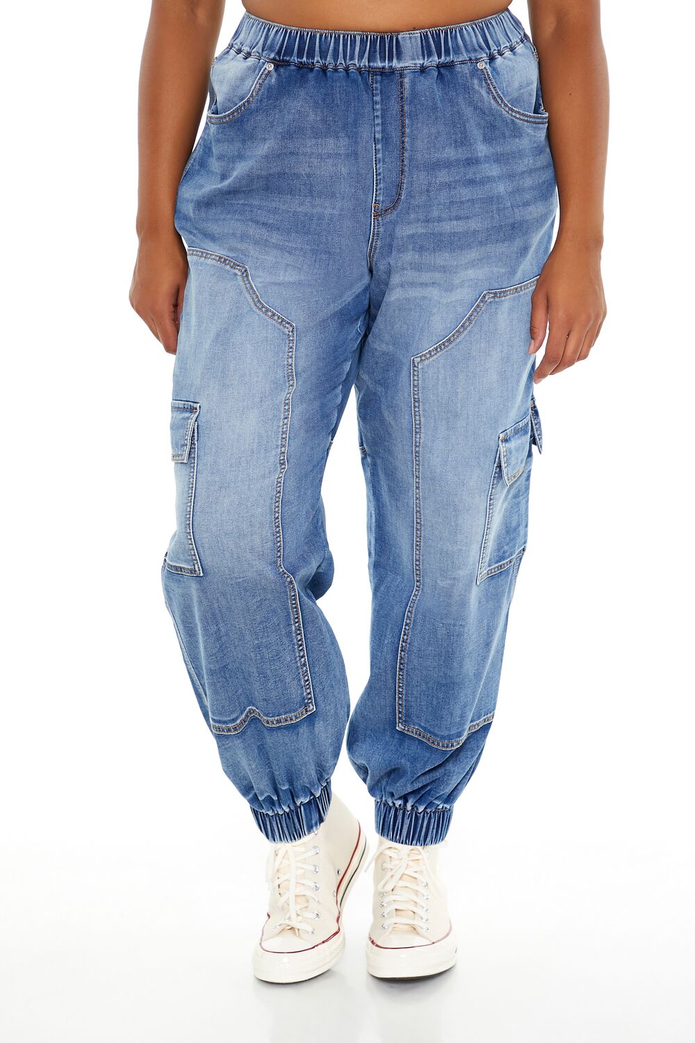 Plus Size Denim Cargo Joggers-Feelings Star