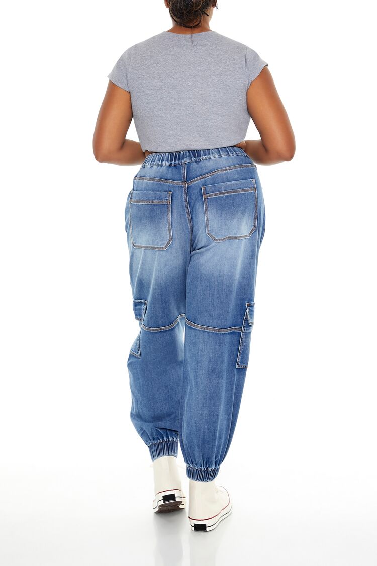 Plus Size Denim Cargo Joggers-Feelings Star