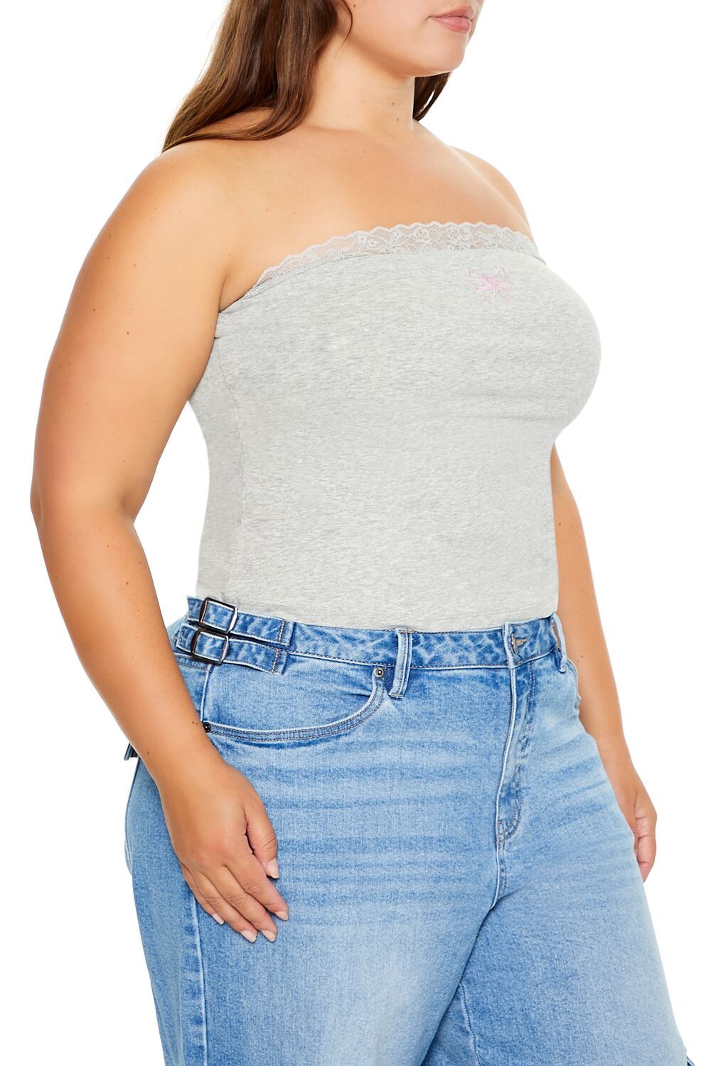Plus Size Embroidered Bow Tube Top-Feelings Star