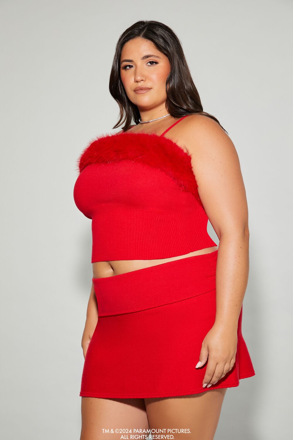 Plus Size Mean Girls Faux Fur Sweater-Knit Cami-Feelings Star