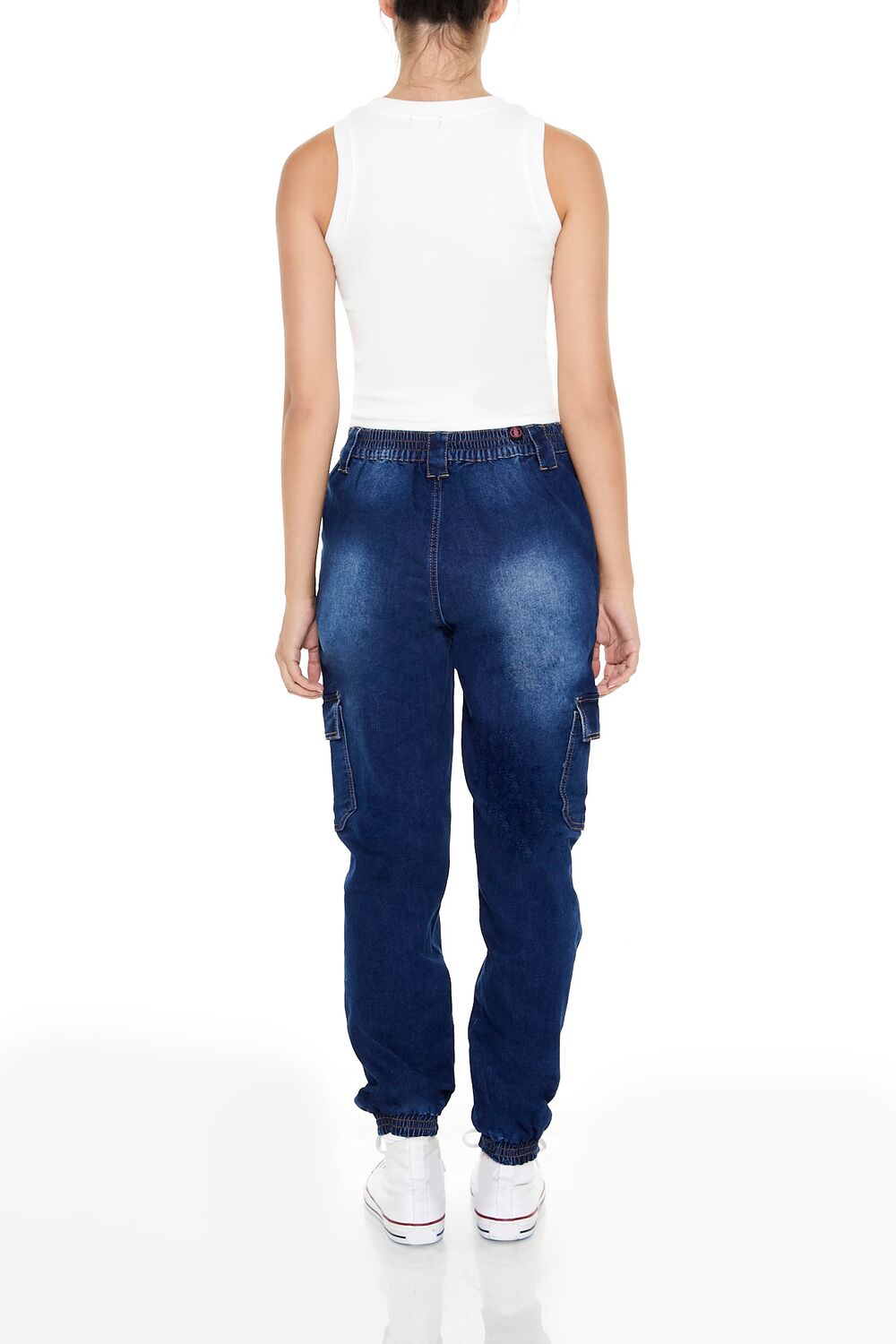 Stone Wash Denim Cargo Joggers-Feelings Star