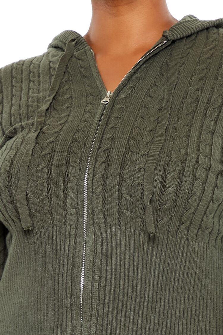 Plus Size Cable Knit Zip-Up Hoodie-Feelings Star