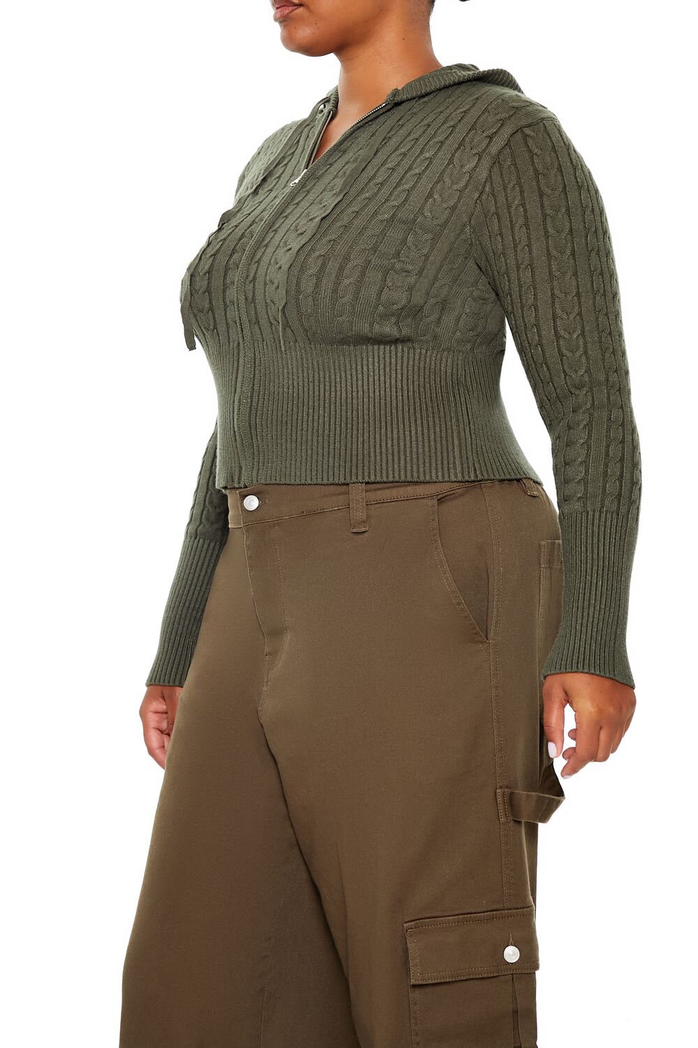 Plus Size Cable Knit Zip-Up Hoodie-Feelings Star