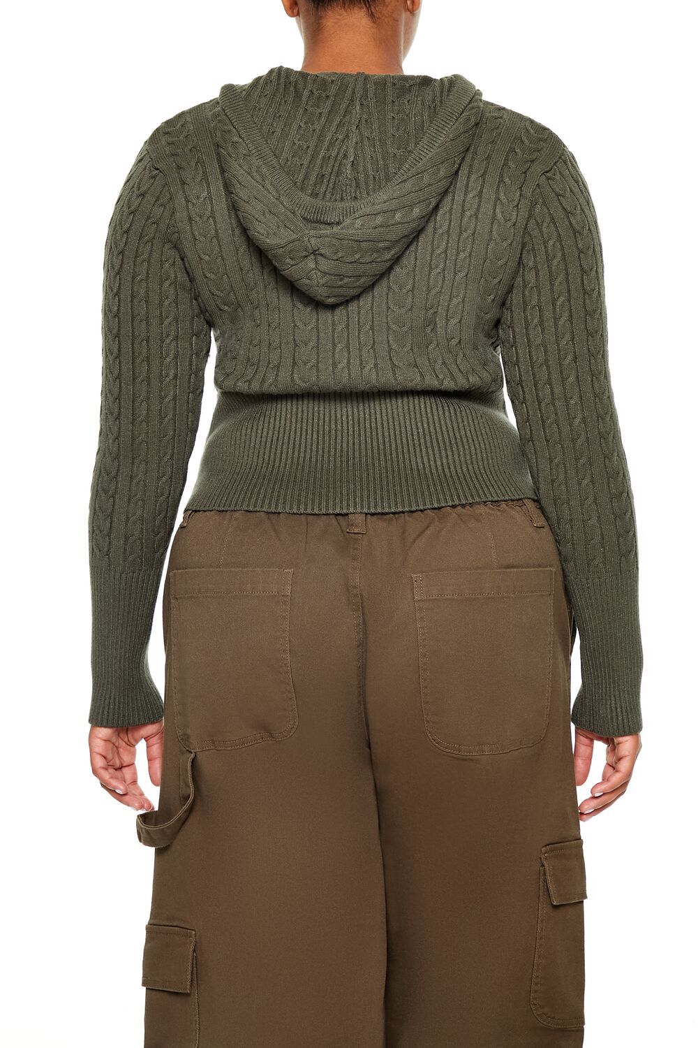 Plus Size Cable Knit Zip-Up Hoodie-Feelings Star