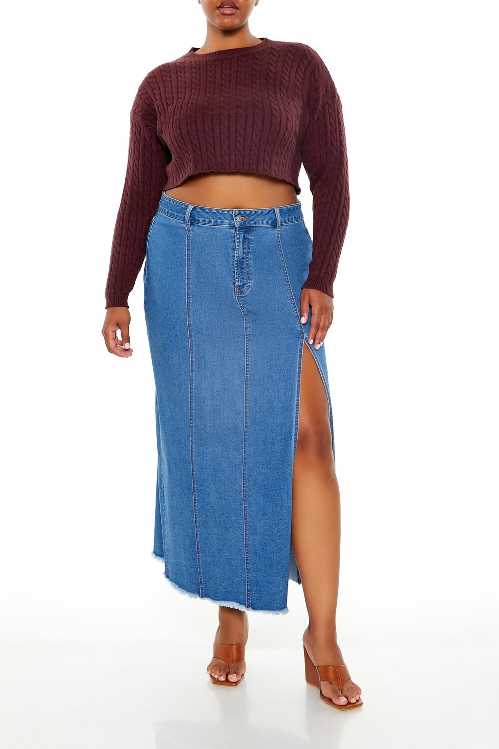 Plus Size Cable Knit Cropped Sweater-Feelings Star