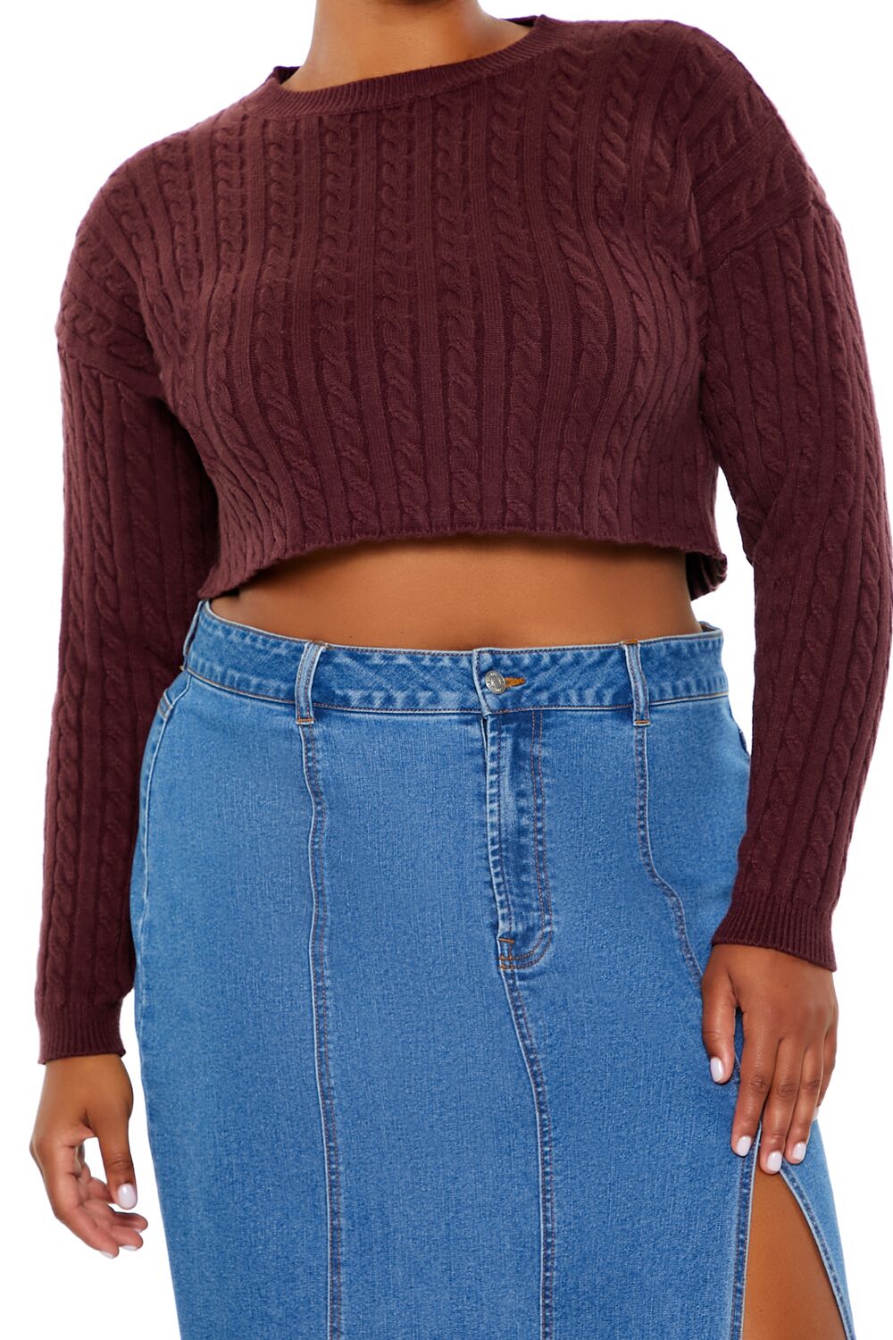 Plus Size Cable Knit Cropped Sweater-Feelings Star