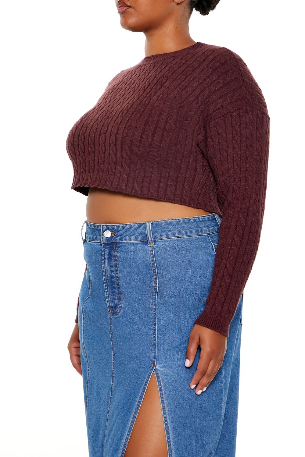 Plus Size Cable Knit Cropped Sweater-Feelings Star