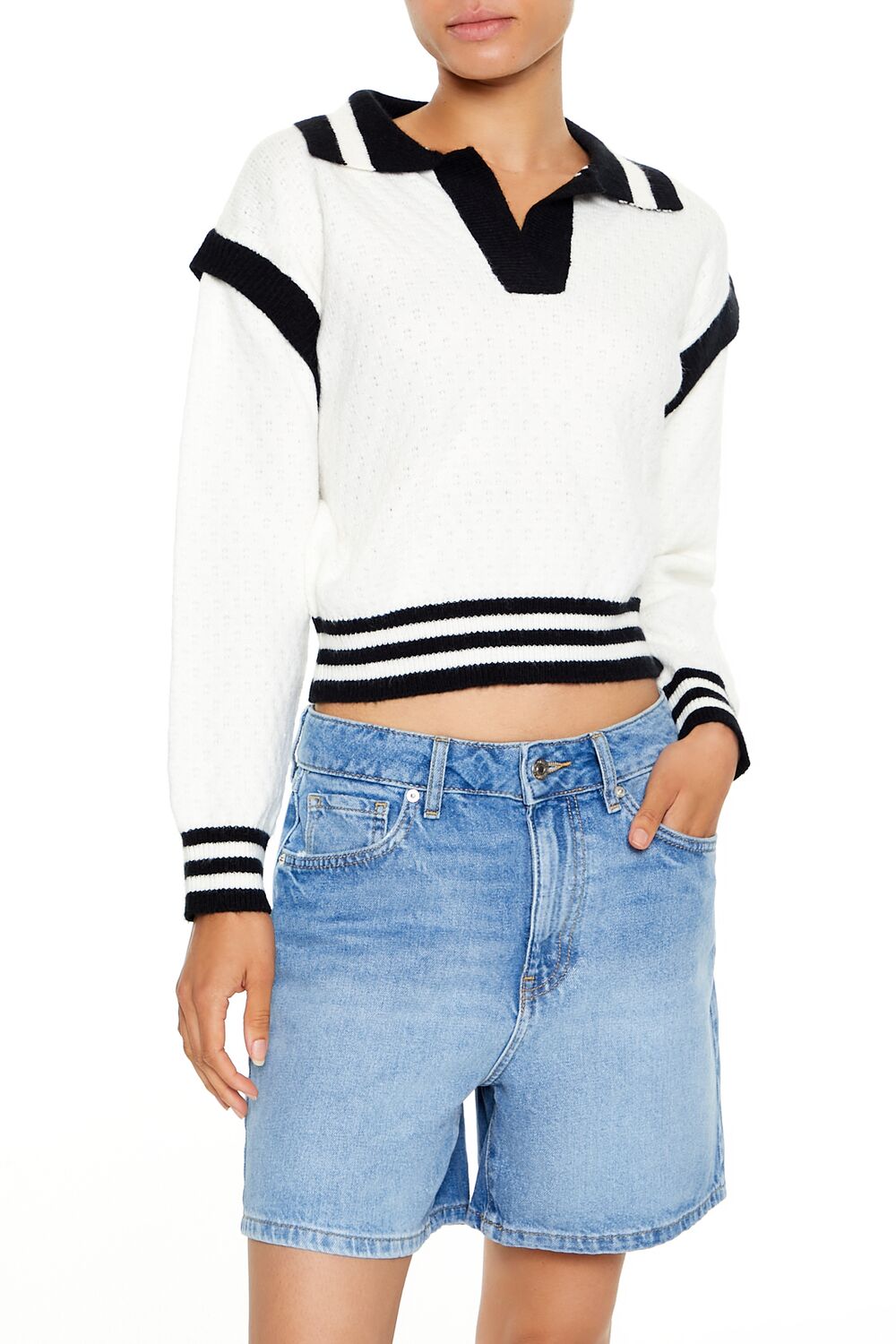 Varsity-Striped Cropped Sweater-Feelings Star