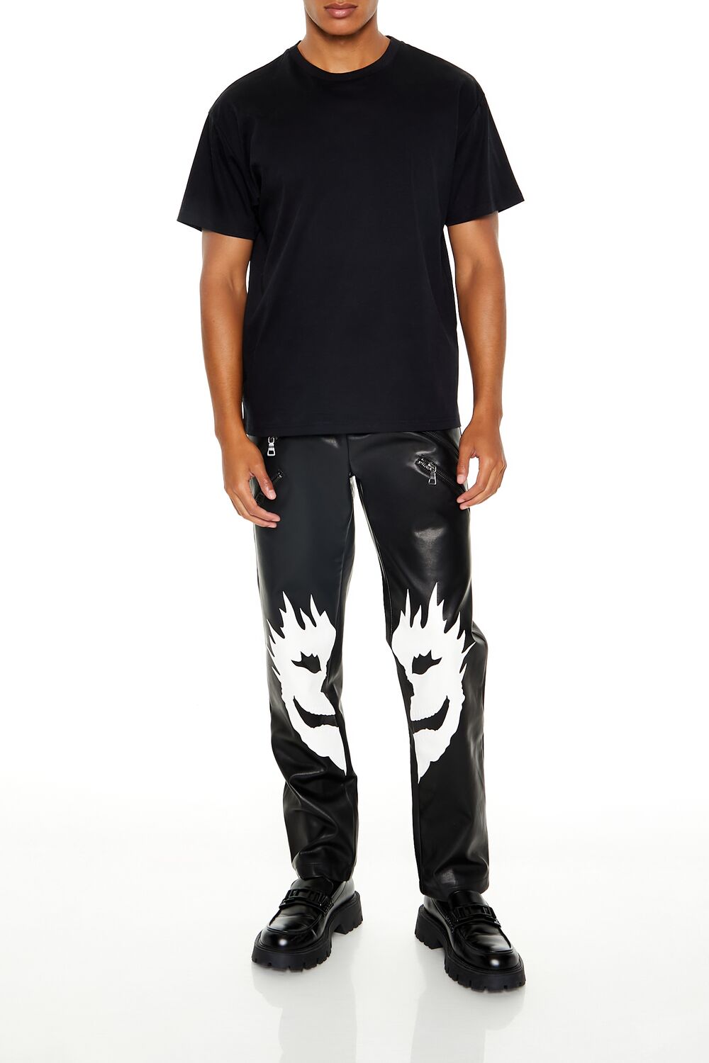 Split Face Faux Leather Pants-Feelings Star