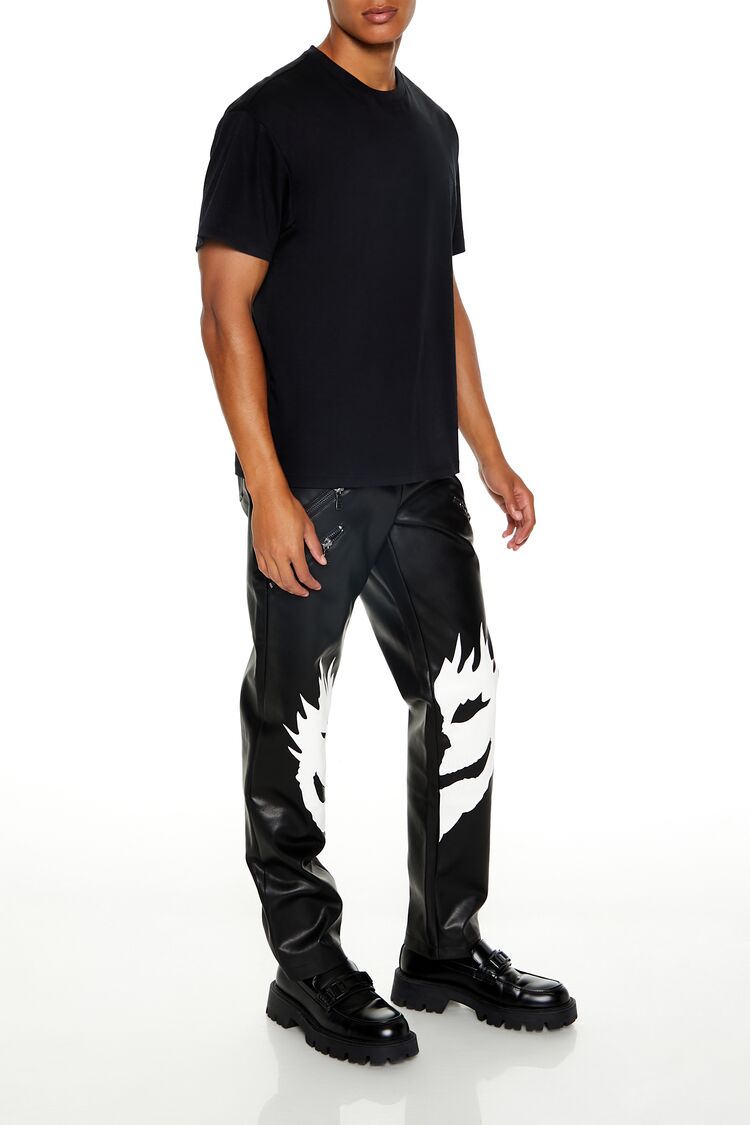 Split Face Faux Leather Pants-Feelings Star