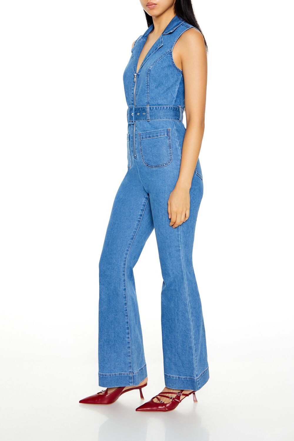 Sleeveless Denim Zip-Up Jumpsuit-Feelings Star