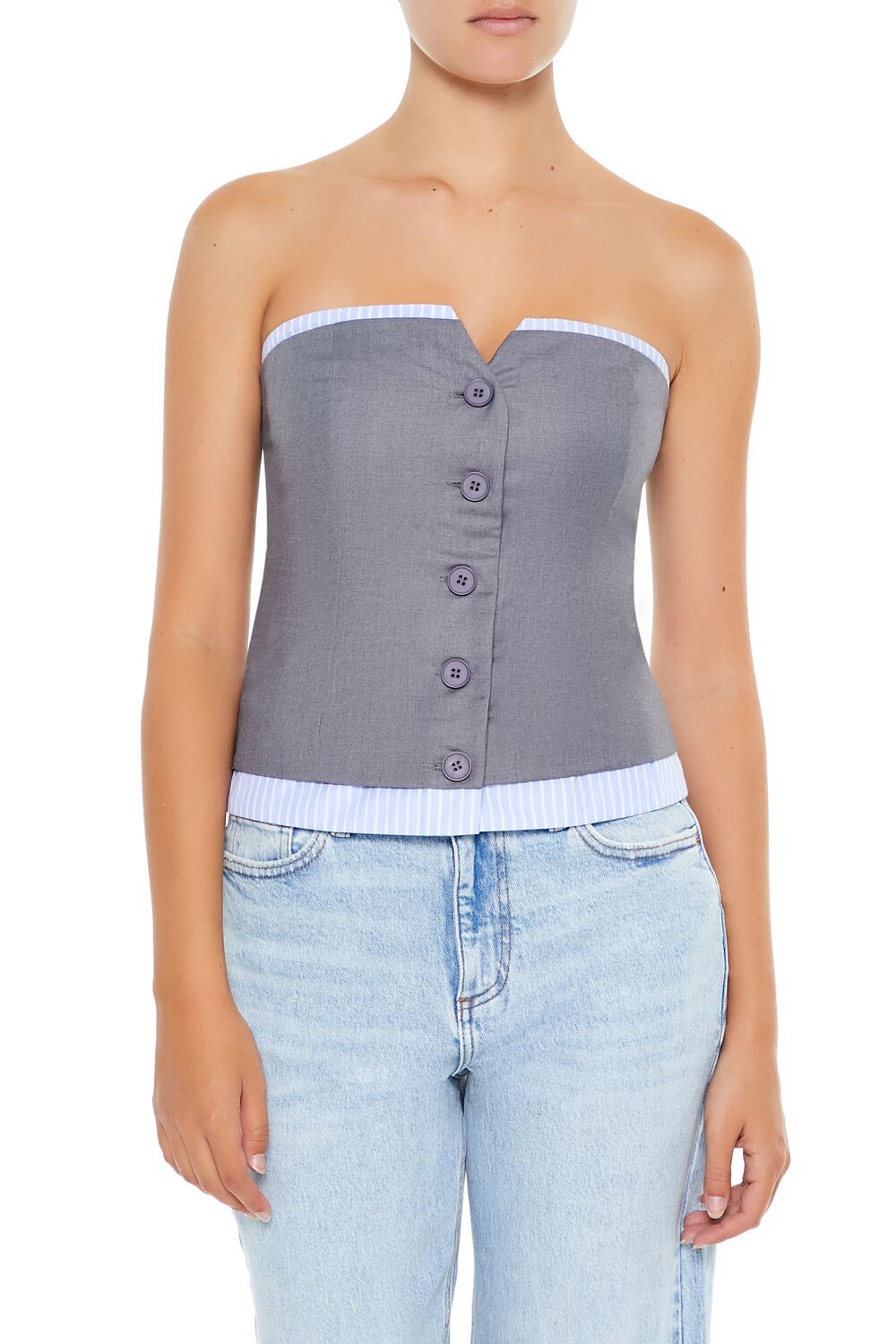 Striped-Trim Tube Top-Feelings Star