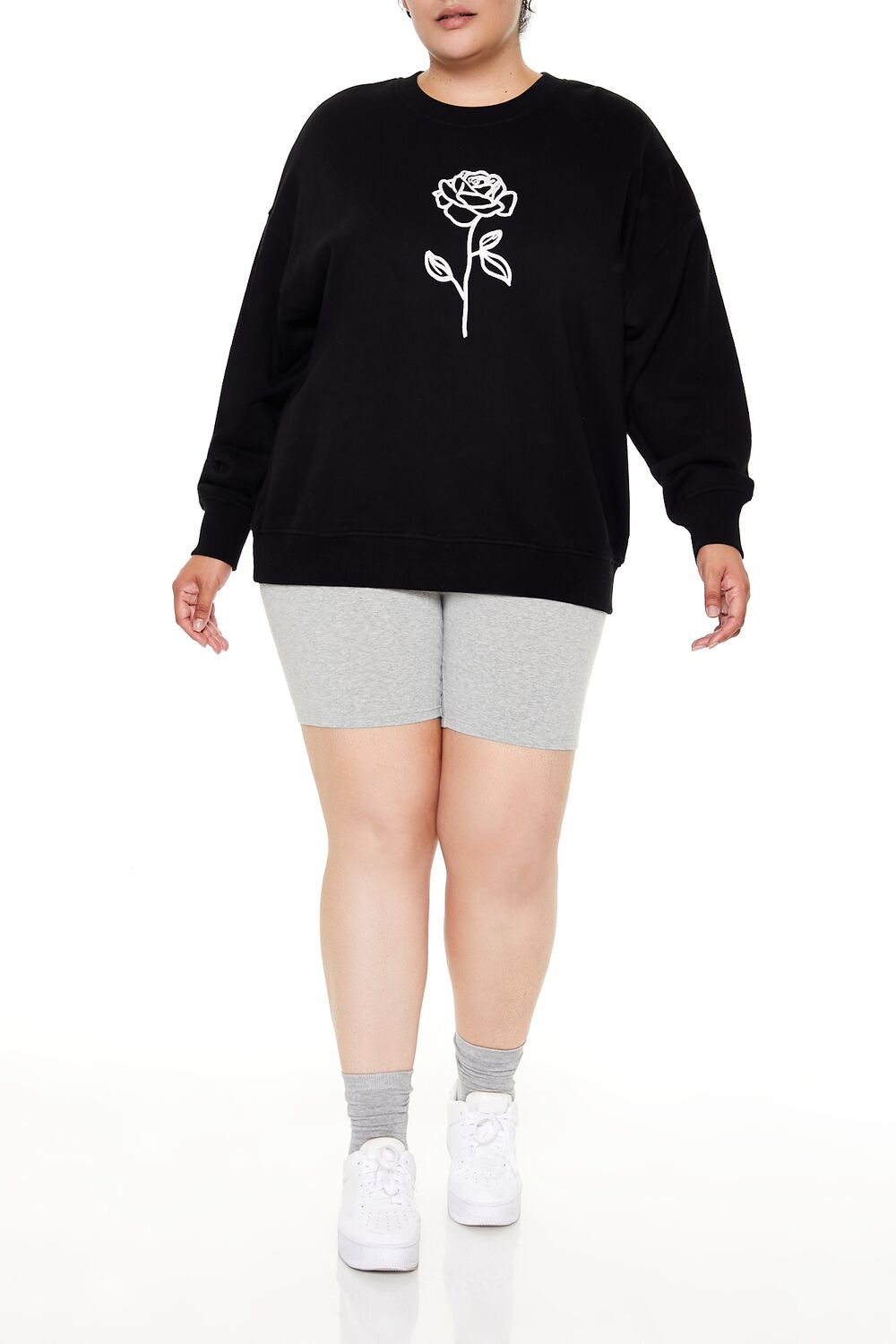 Plus Size Embroidered Rose Pullover-Feelings Star