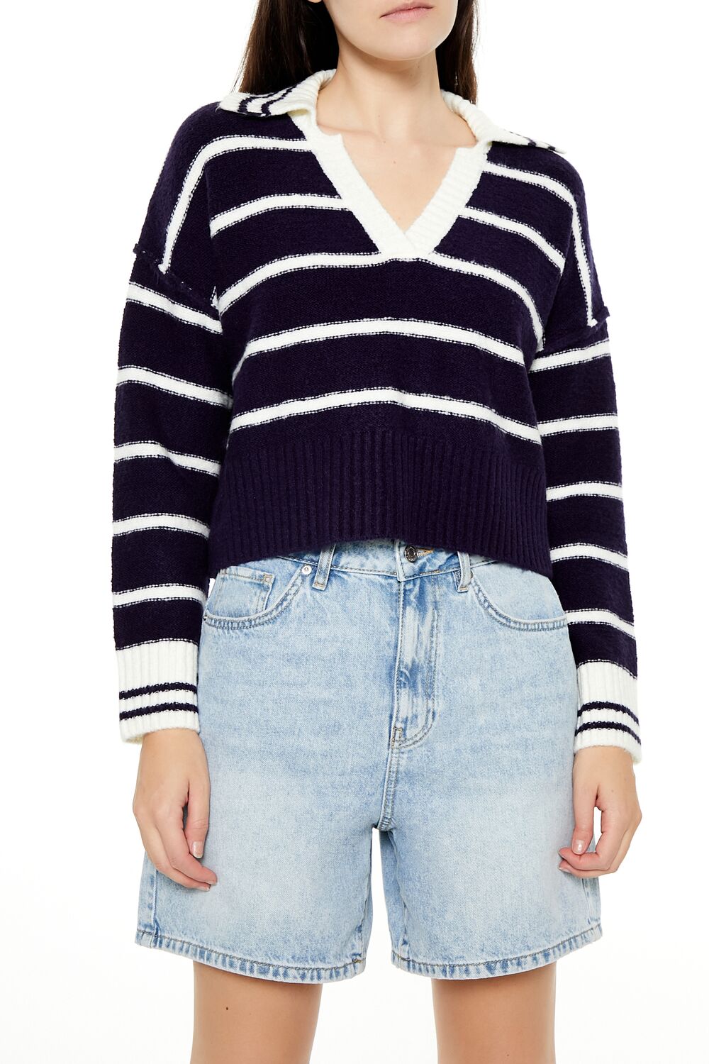 Striped V-Neck Sweater-Feelings Star