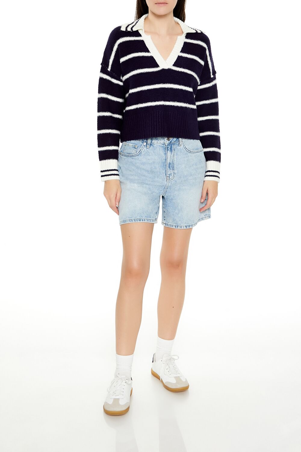 Striped V-Neck Sweater-Feelings Star