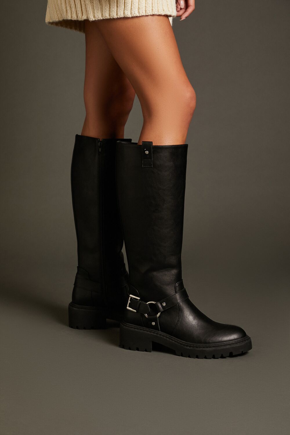 Studded O-Ring Faux Leather Boots-Feelings Star