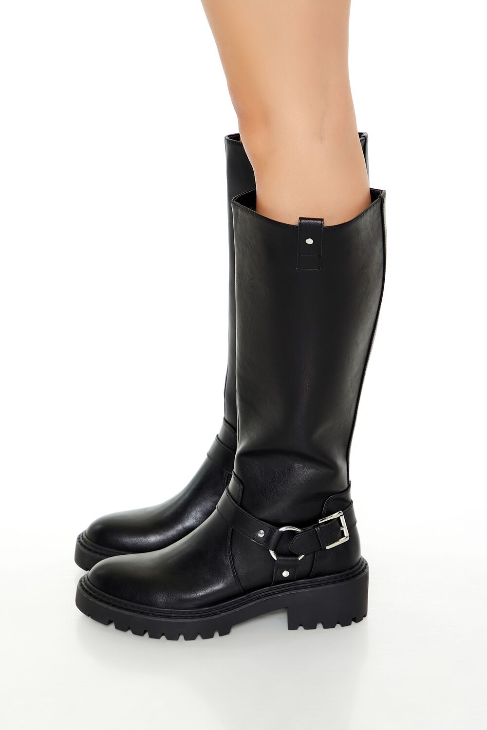 Studded O-Ring Faux Leather Boots-Feelings Star