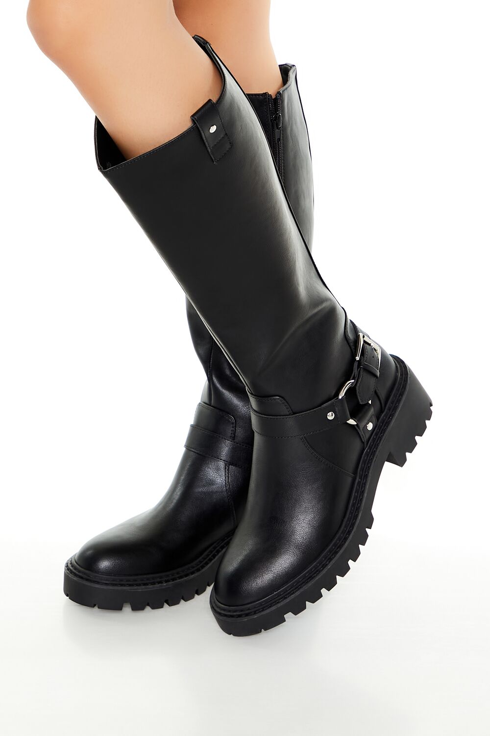 Studded O-Ring Faux Leather Boots-Feelings Star