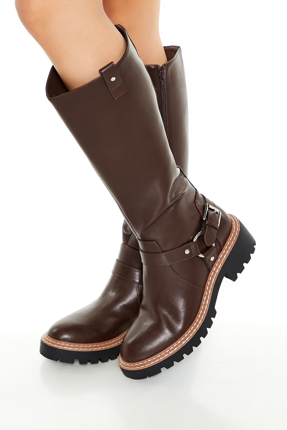 Studded O-Ring Faux Leather Boots-Feelings Star