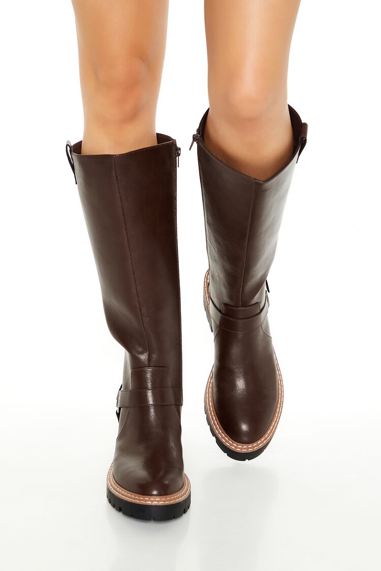 Studded O-Ring Faux Leather Boots-Feelings Star