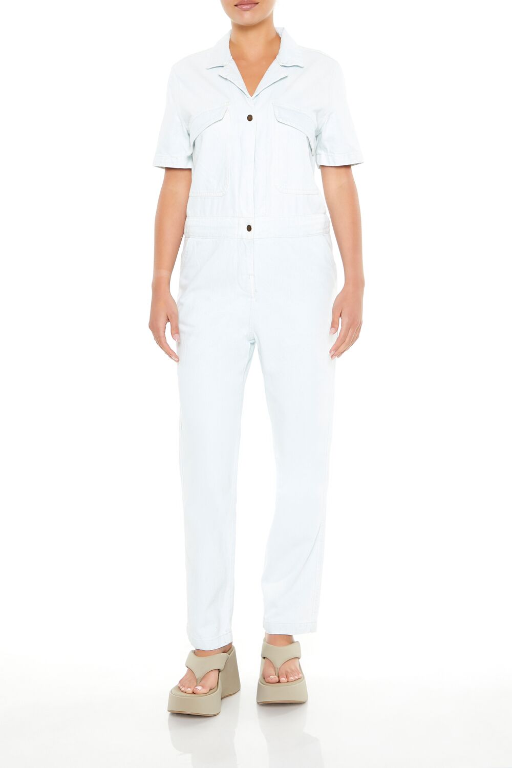 Button-Front Denim Jumpsuit-Feelings Star