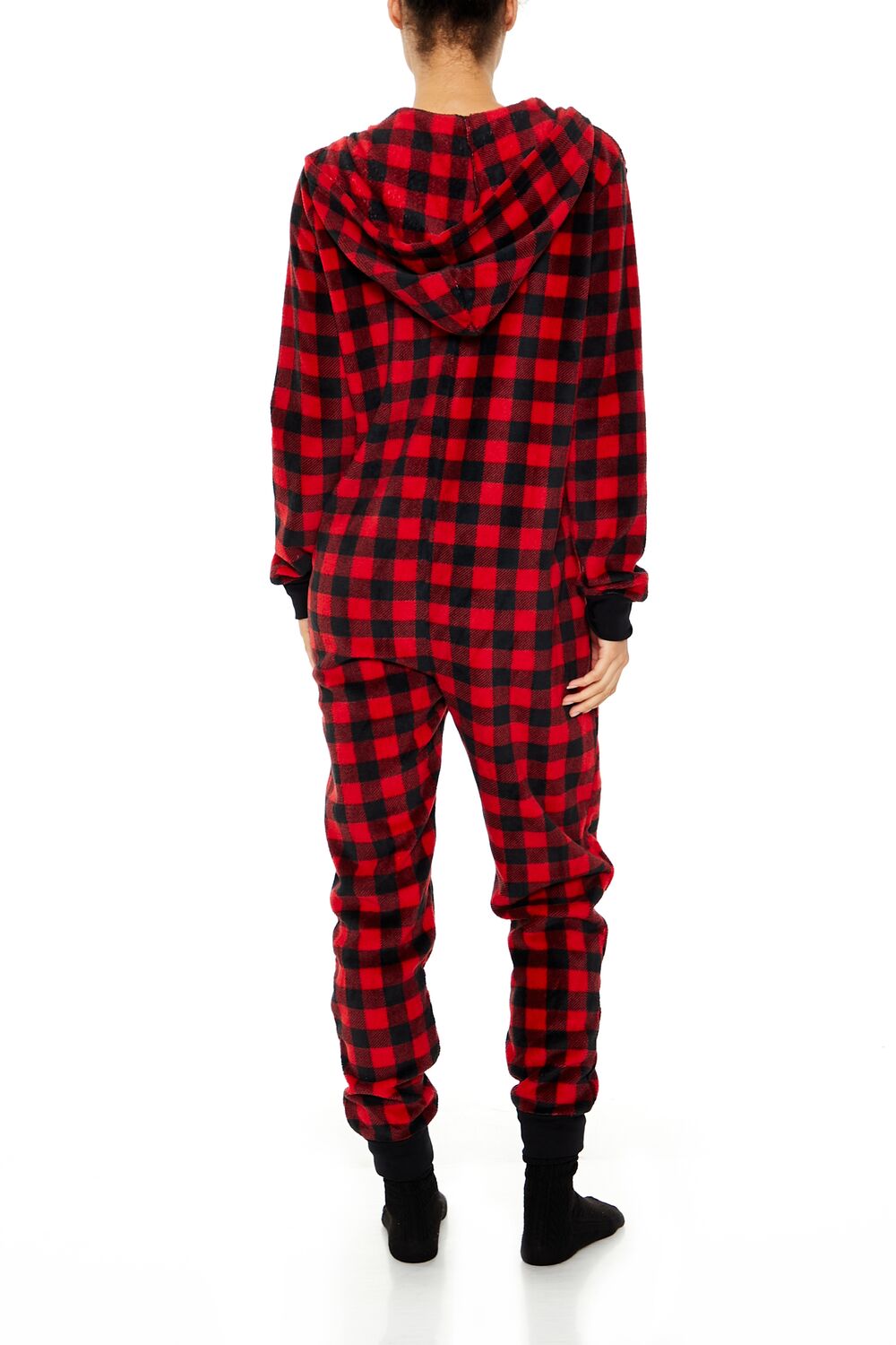Fleece Plaid Pajama Jumpsuit-Feelings Star